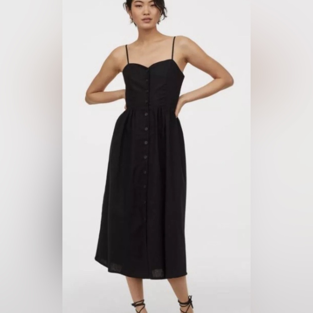 Black button through midi dress